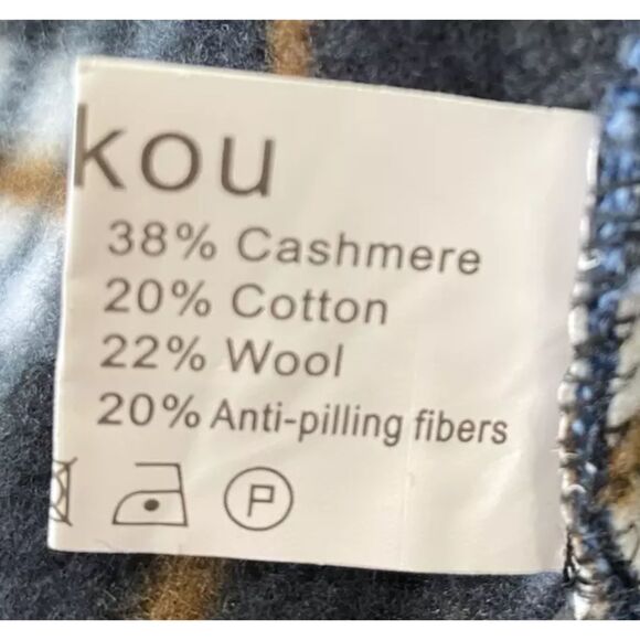 YeoKou Men’s Cardigan Blue Full Zip Cashmere Wool Blend Plaid Lined Size L - Picture 8 of 12